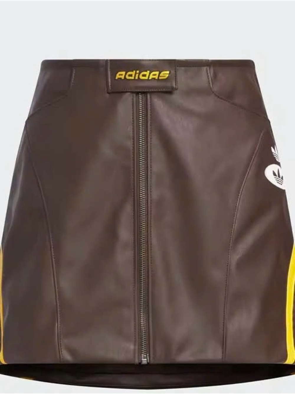 adidas Brown Faux-Leather Mini Skirt with Yellow Trim